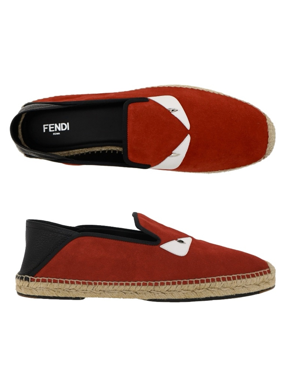 Fendi Espadrilles Monster Bug Eye Red Suede Leather Size 11 US New